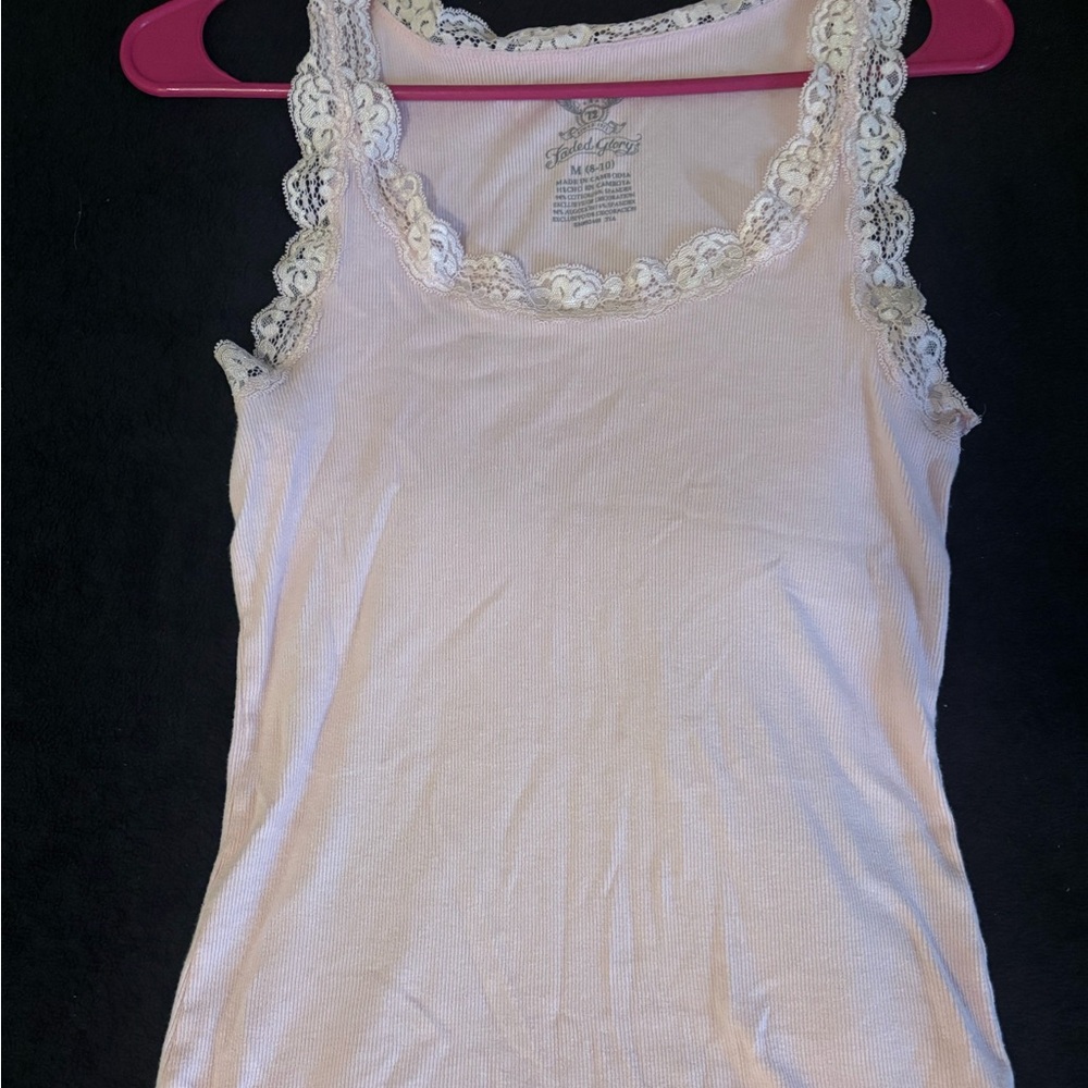 Y2K Lace Trim Pink Tank Top